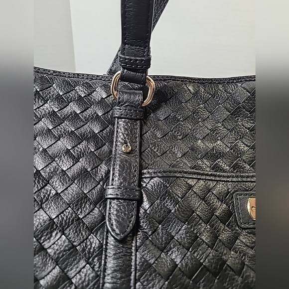 Cole Haan Junia Tote Genuine Mini Pebble Woven Black Leather Tote 17\